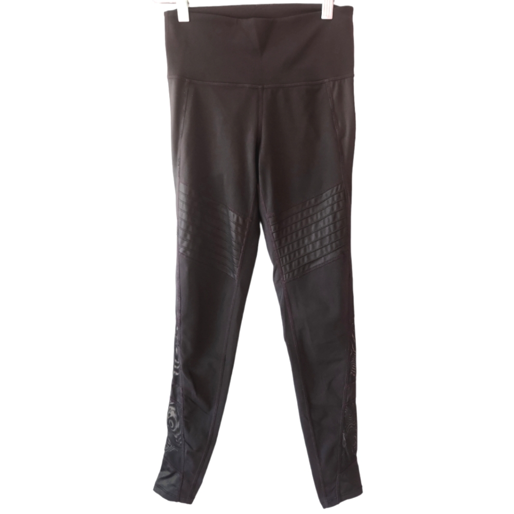Athleta Chaturanga Black Moto Mesh High Rise Leggings Women’s Sz XS